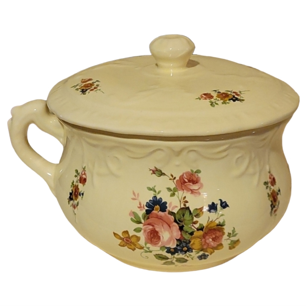 VINTAGE VB ATHENA CALIFORNIA POTTERY CHAMBER POT WITH LID ATHENA ROSE DESIGN